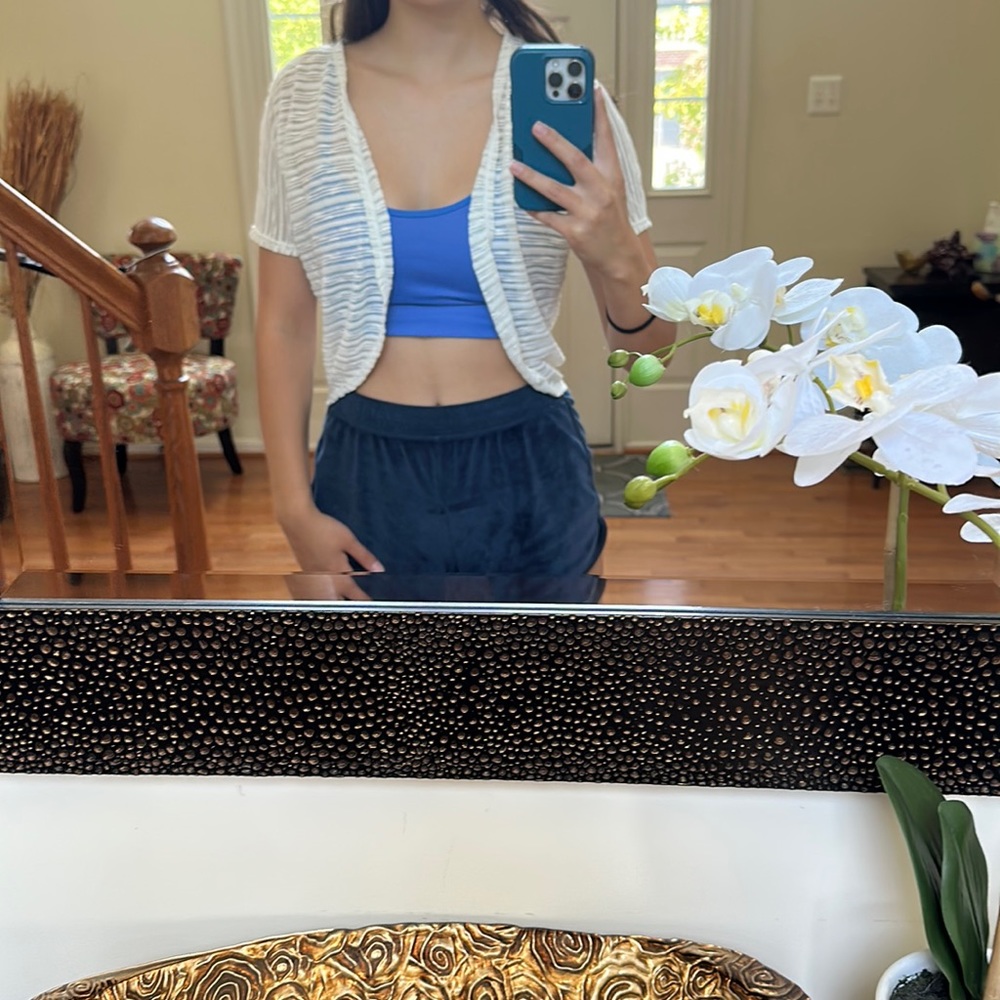 White, light, sheer, short sleeve Cardigan Worn Once !